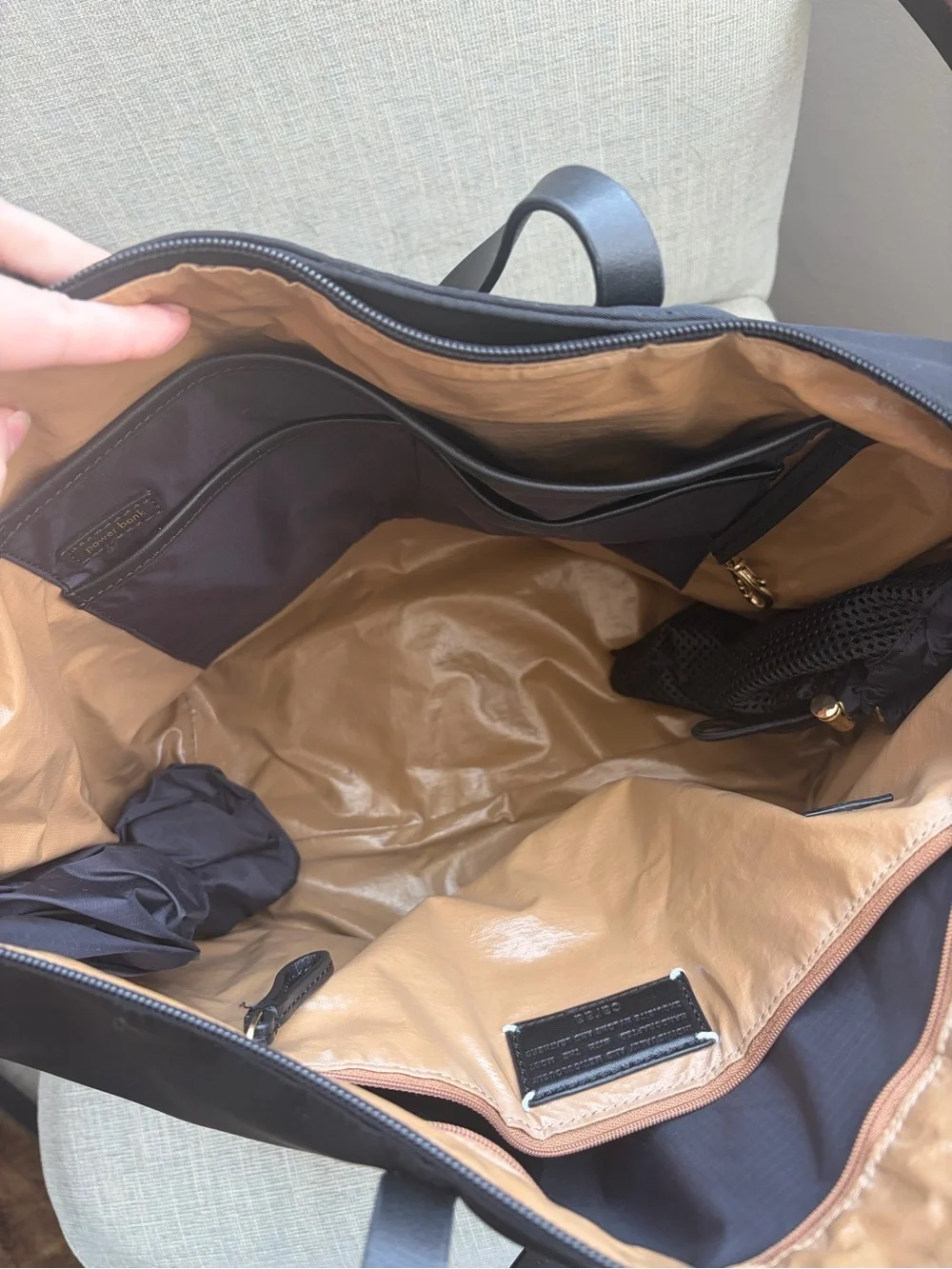 Caraa Black Nylon Studio Tote Bag with Gold Hardware